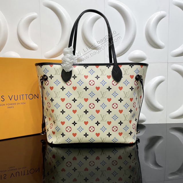 lv新款包包 路易威登2021早春新款購物袋 紅心印花Neverfull中號手袋 M57462  ydh3858